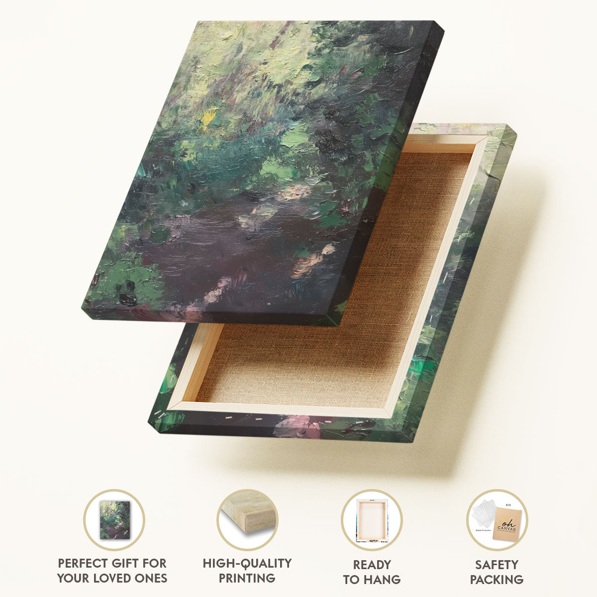Serene Forest Stream Abstract Landscape Oil Painting Canvas Wall Art for Living Room Bedroom