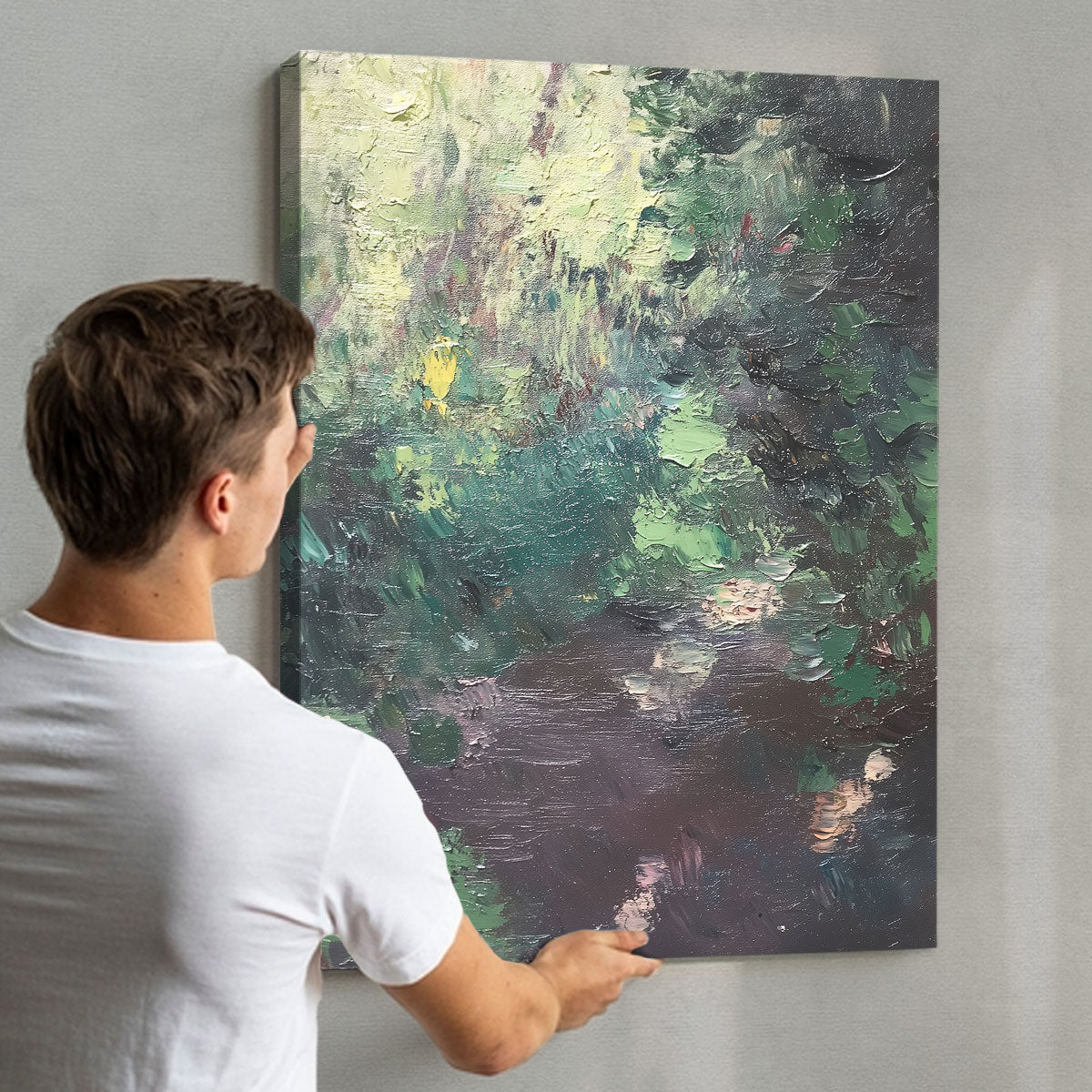 Serene Forest Stream Abstract Landscape Oil Painting Canvas Wall Art for Living Room Bedroom