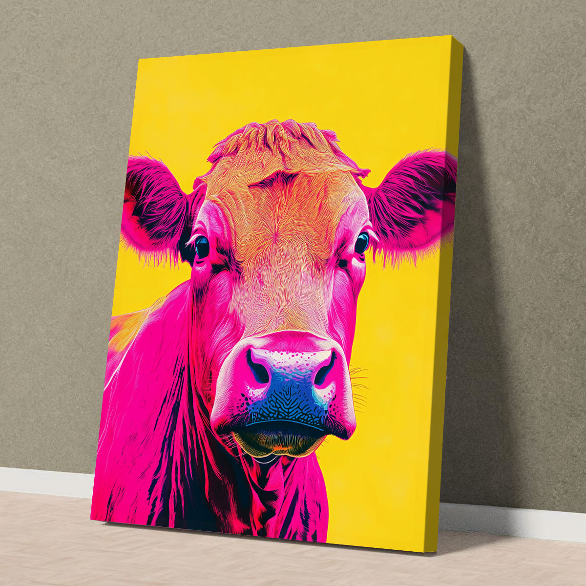 Neon Cow Pop Art Colorful Canvas Wall Art