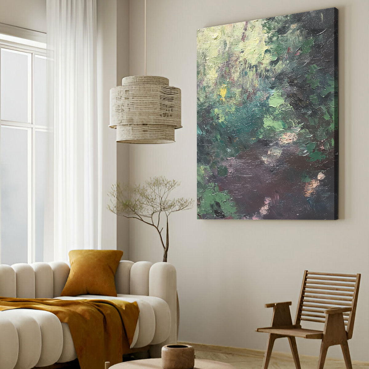 Serene Forest Stream Abstract Landscape Oil Painting Canvas Wall Art for Living Room Bedroom