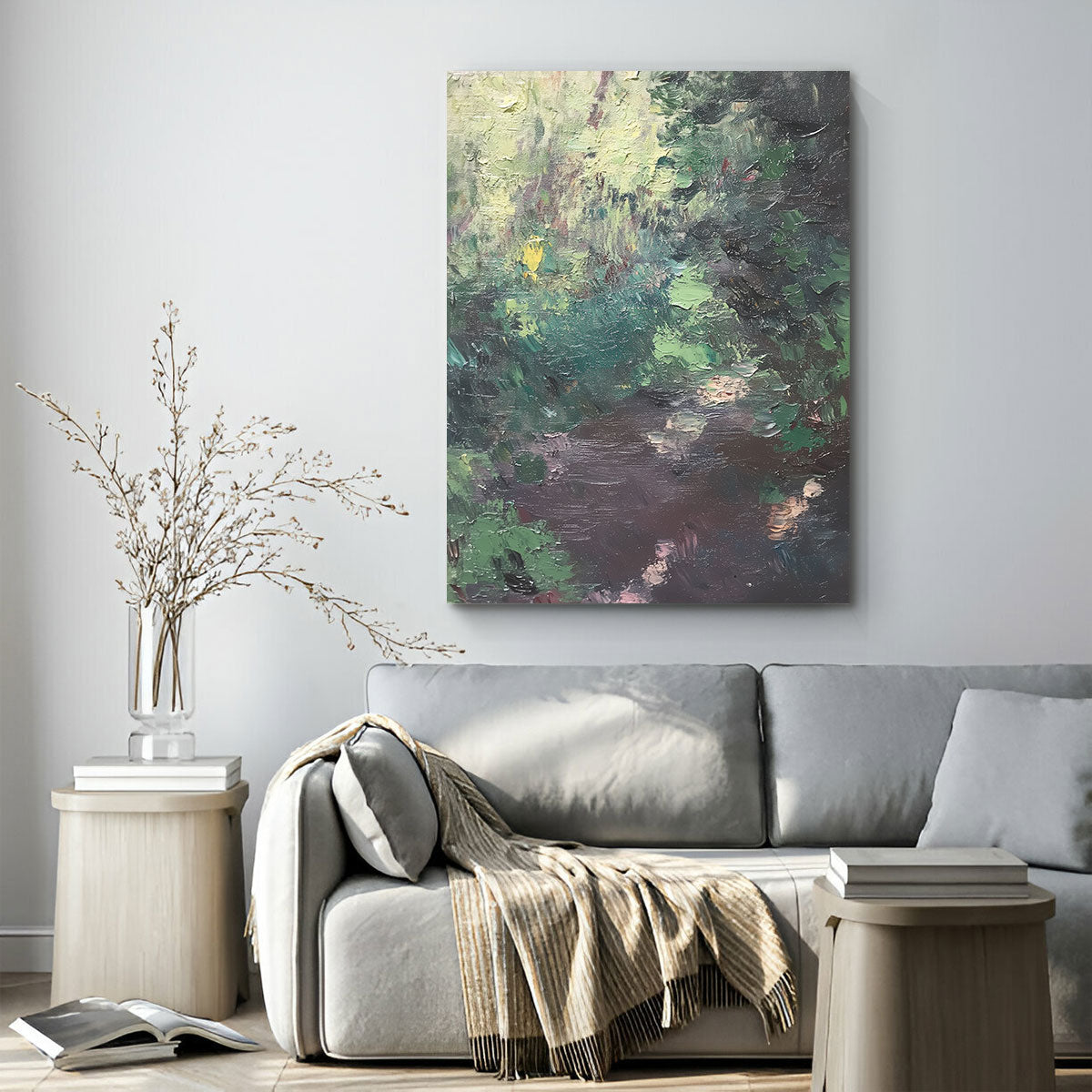 Serene Forest Stream Abstract Landscape Oil Painting Canvas Wall Art for Living Room Bedroom
