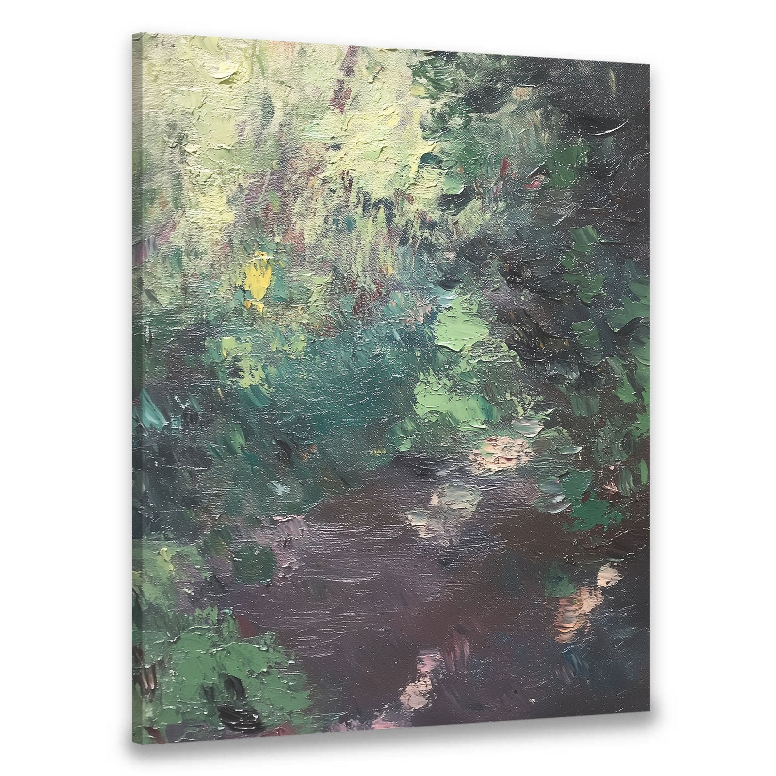 Serene Forest Stream Abstract Landscape Oil Painting Canvas Wall Art for Living Room Bedroom
