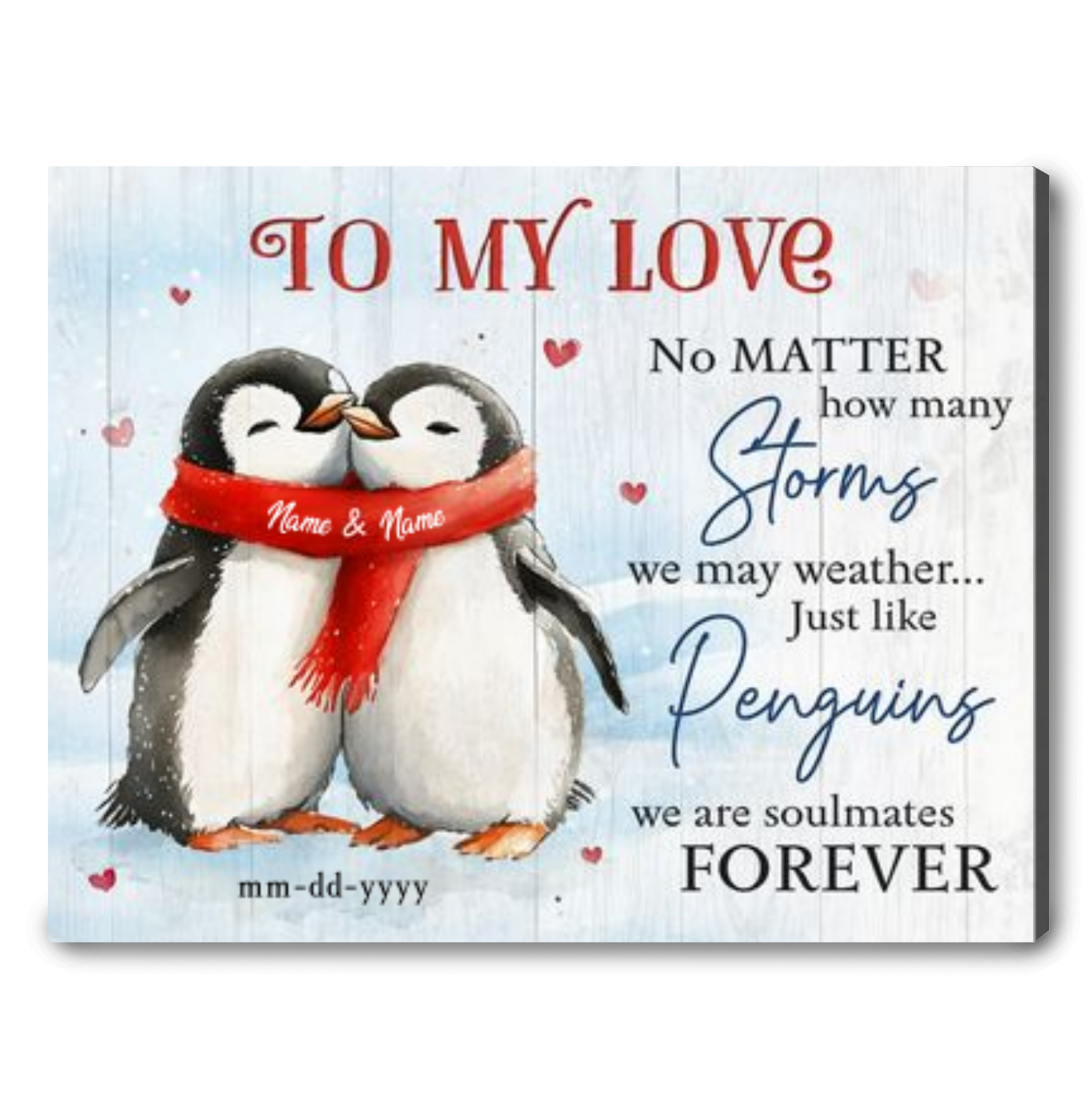 Personalized Penguin Soulmates Canvas Art - Custom Names Anniversary Gift