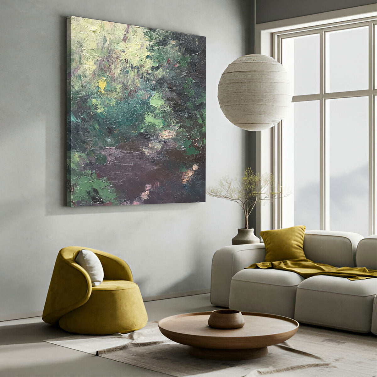 Serene Forest Stream  Abstract Landscape Oil Painting Canvas Wall Art for Living Room  Bedroom