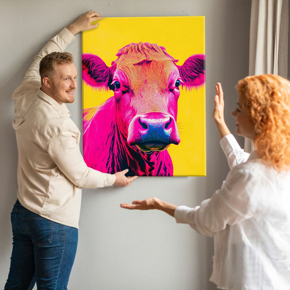 Neon Cow Pop Art  Colorful Canvas Wall Art