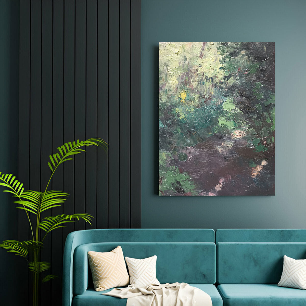 Serene Forest Stream  Abstract Landscape Oil Painting Canvas Wall Art for Living Room  Bedroom
