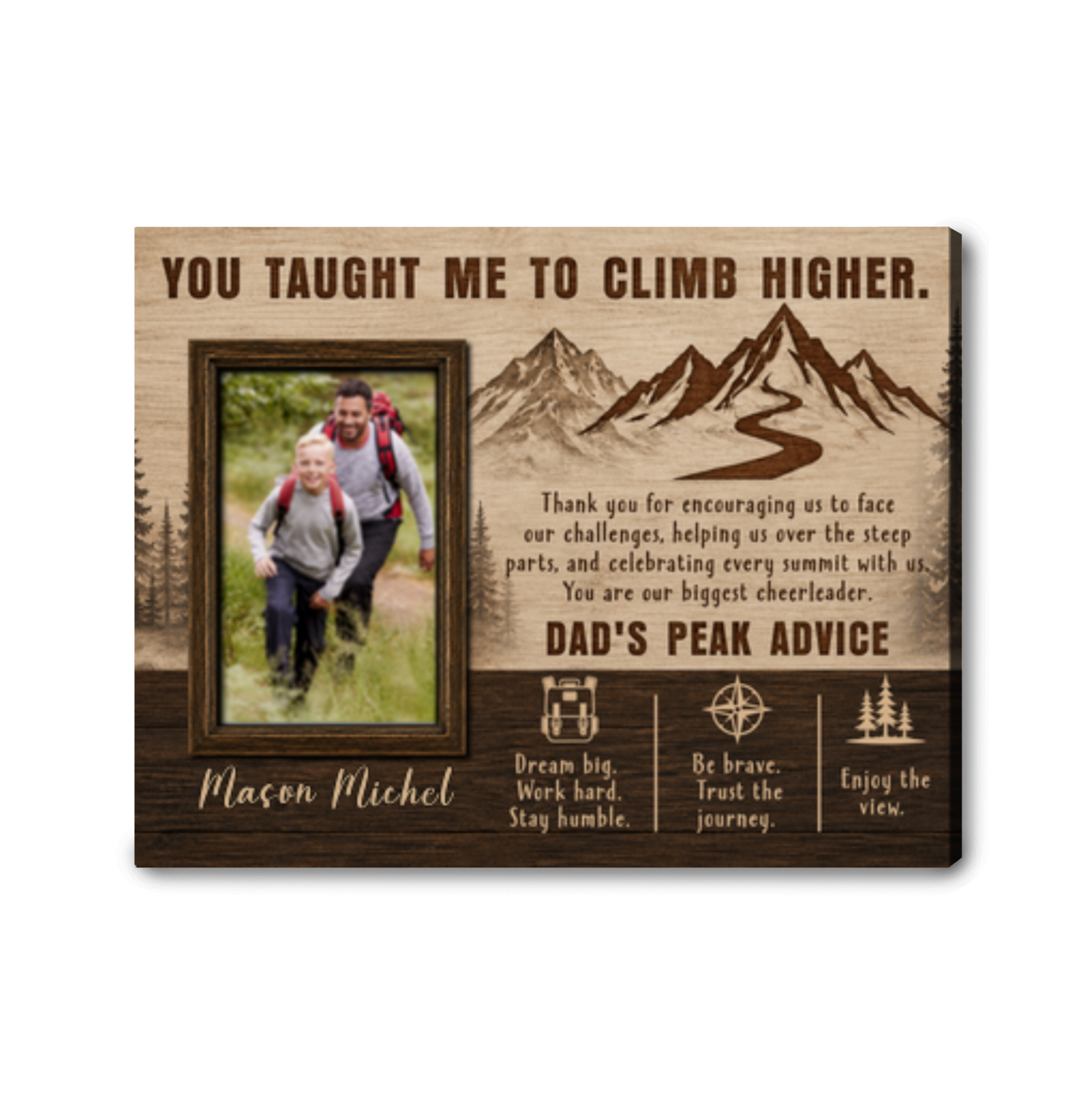 Father's Day Hiking Canvas Personalized Dad and Kids Adventure Gift