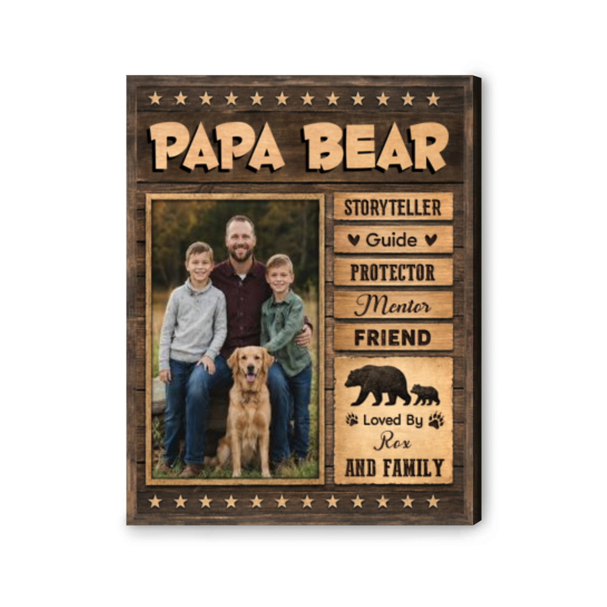 Papa Bear Canvas Print Personalized Photo Gift for Dad From Family
