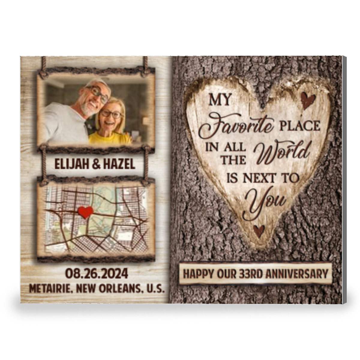 My Favorite Place Custom Map And Photo Happy 33rd Anniversary Canvas Print Gift For Couple