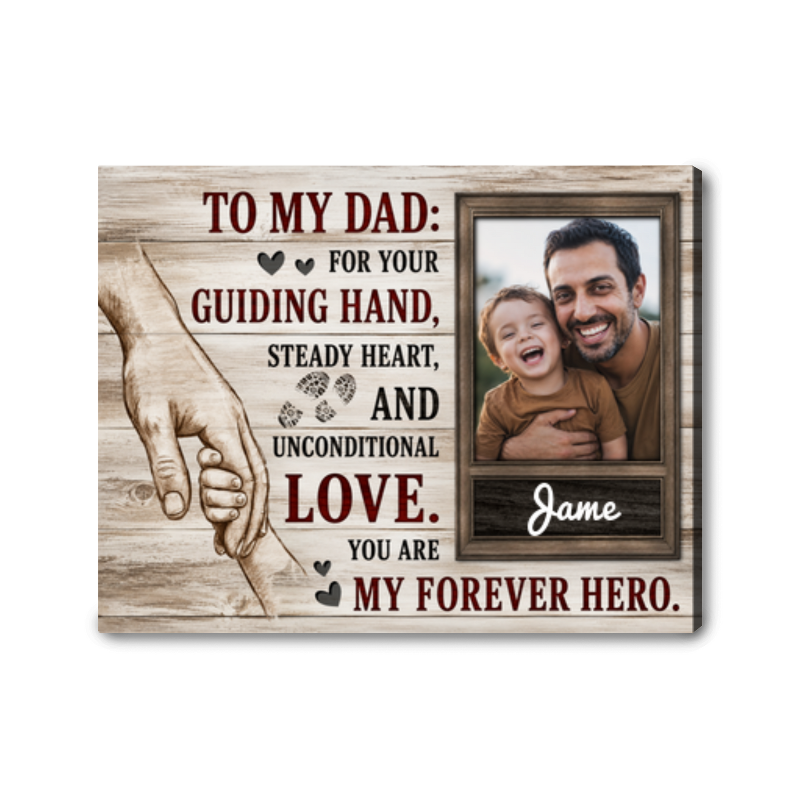 Personalized Father's Day Canvas Print Custom Photo Holding Hand Gift for Dad