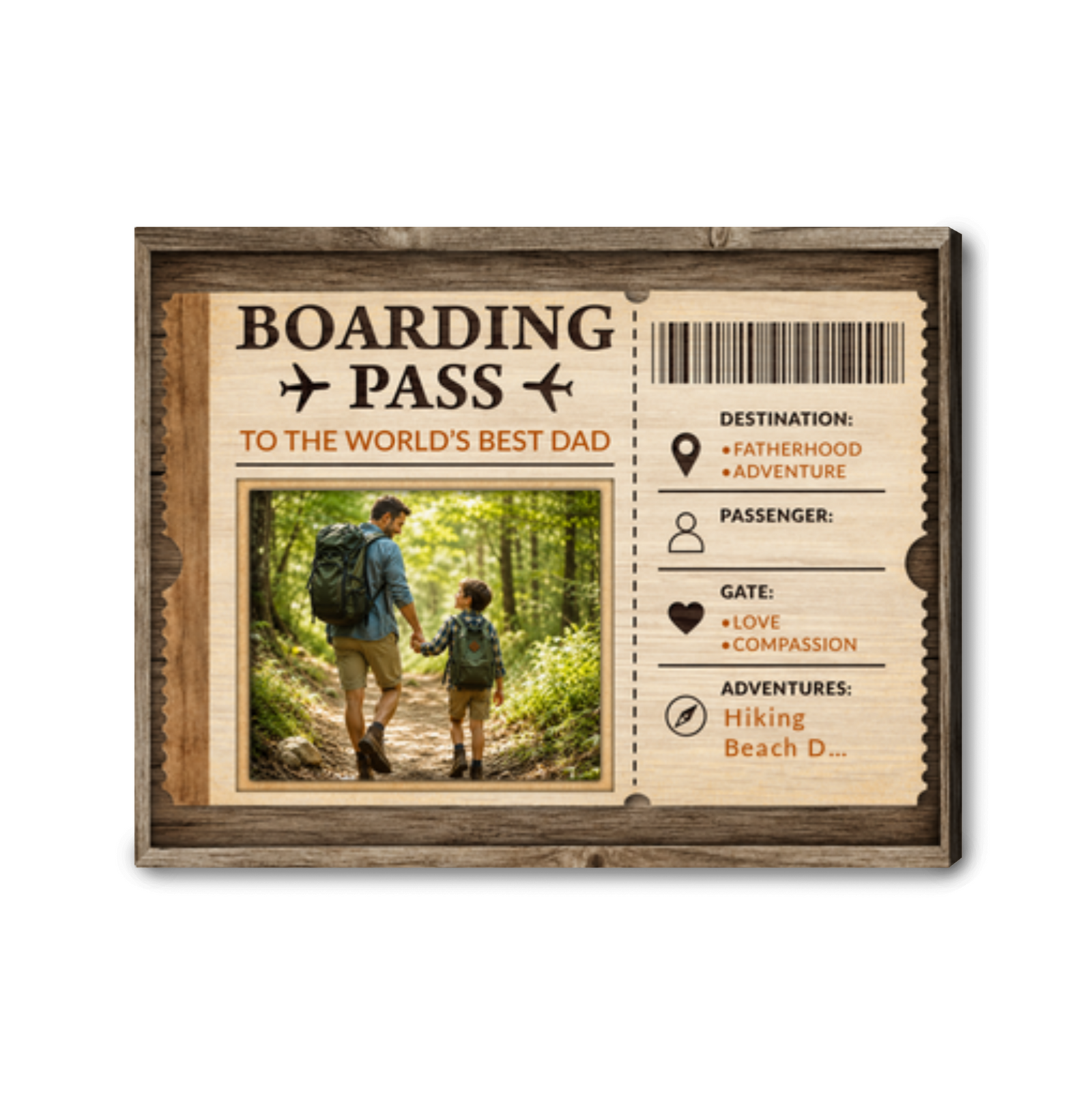 Personalized Father's Day Canvas Print Custom Photo Boarding Pass Adventure Gift for Dad