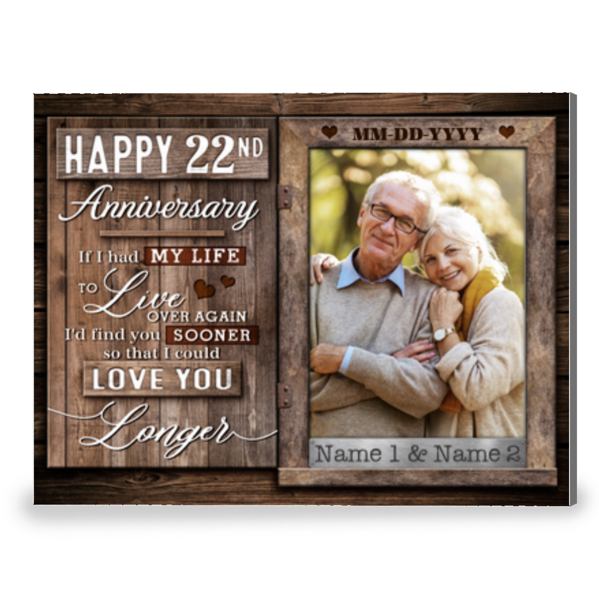 22nd Anniversary Window Frame Personalized Photo Canvas Wall Art