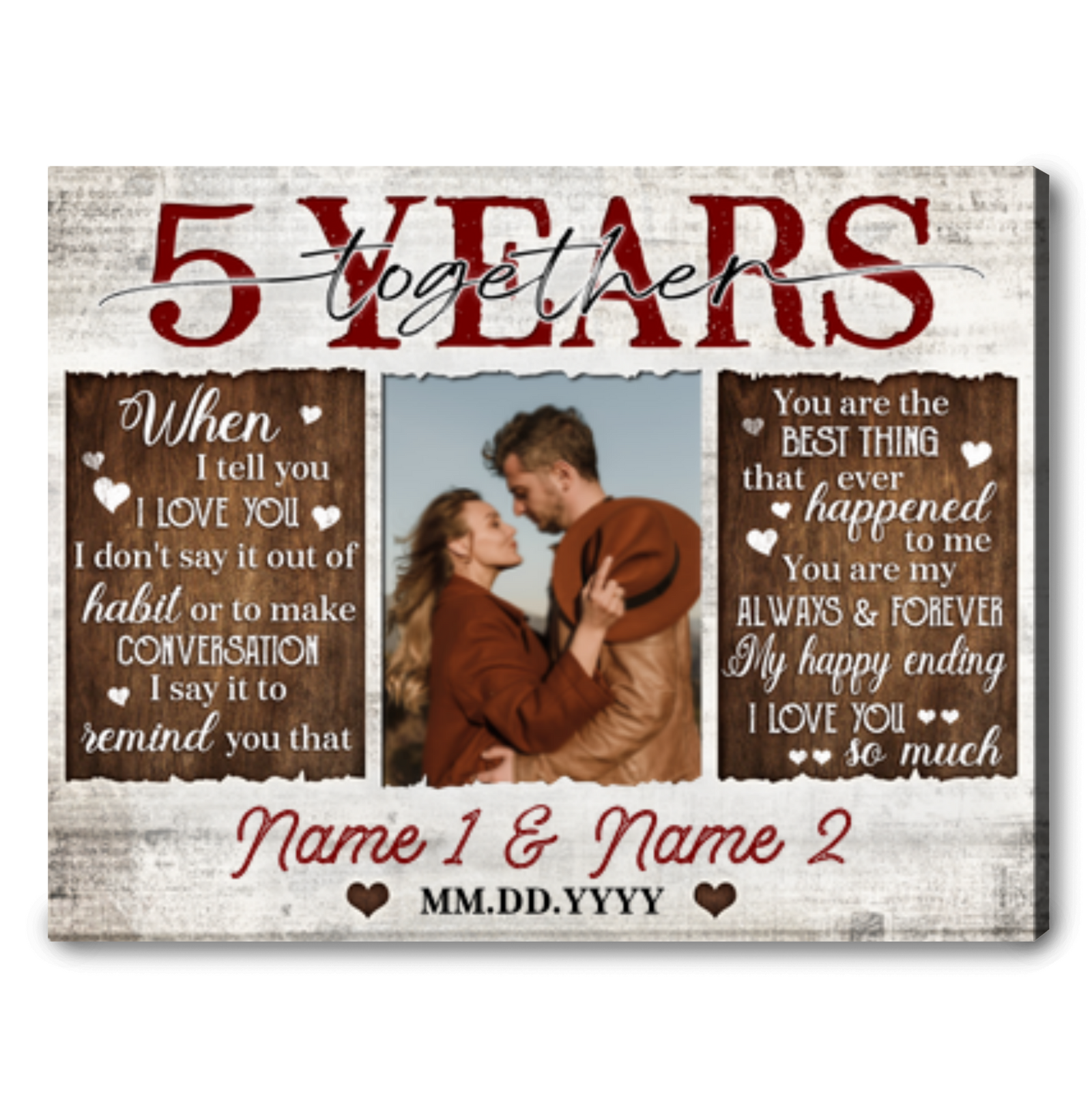 Unique 5 Years Anniversary Gift Custom 5 Years Together Photo Canvas Print