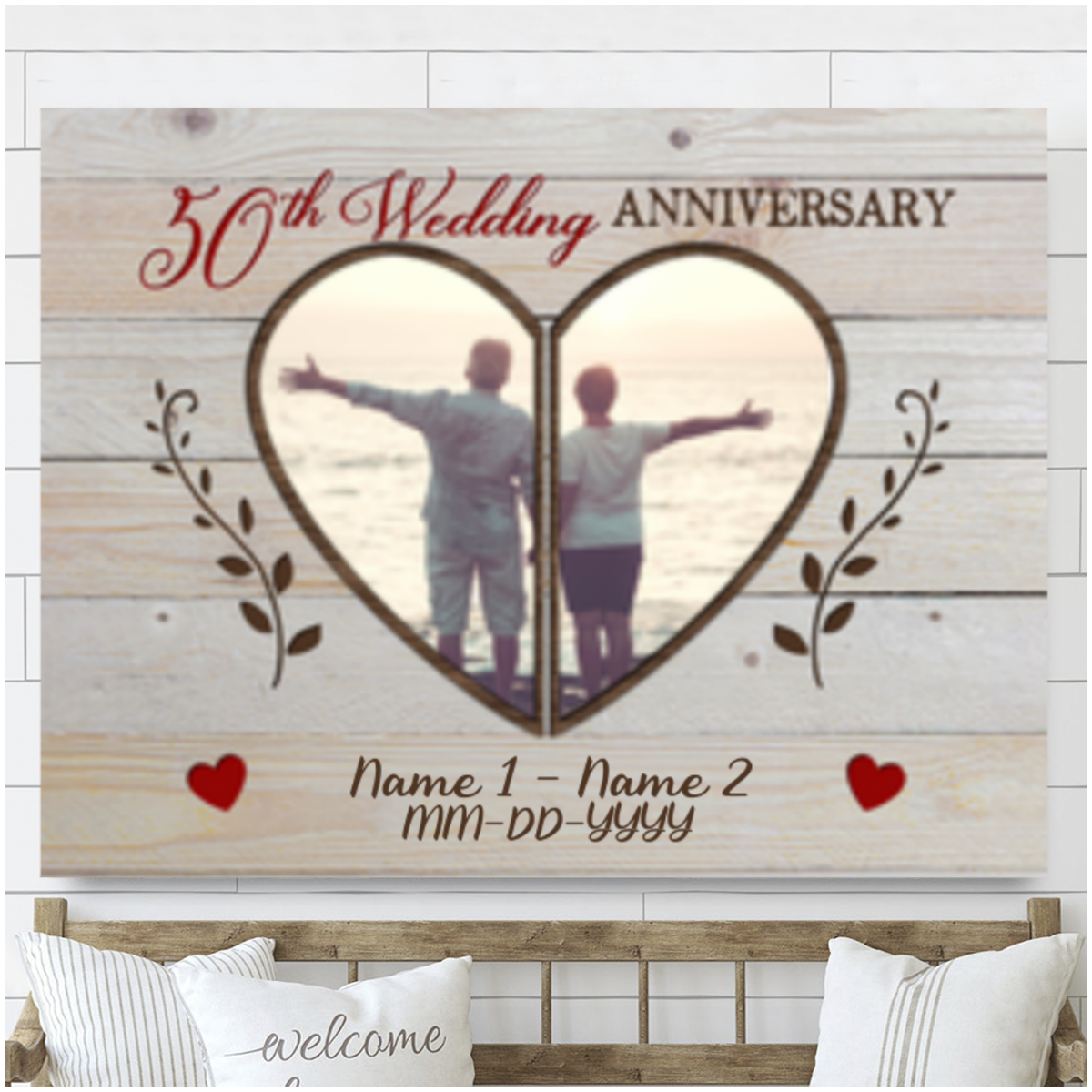Custom Canvas Prints Personalized Photo Gifts 50th Wedding Anniversary Gifts For Couple Heart Shape Wall Art Ohcanvas