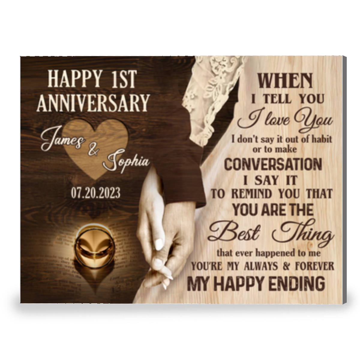 Happy 1st Wedding Anniversary Canvas Print Meaningful Gift For Couple