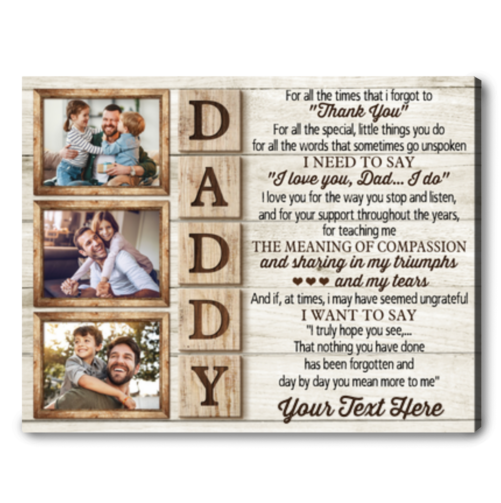 Unique Happy Father's Day Gift Idea Custom Daddy Photo Canvas Print