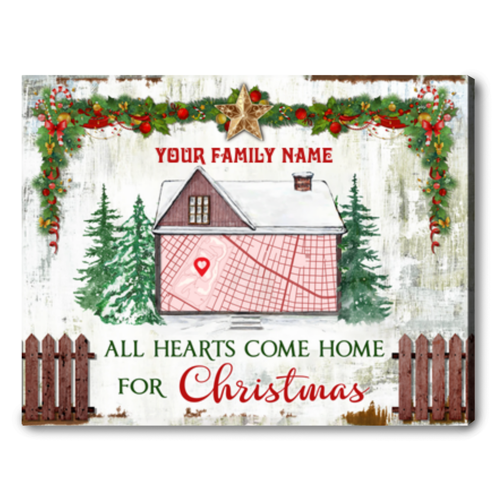 Good Christmas Gifts For A Family Custom Map Print All Hearts Come Home for Christmas
