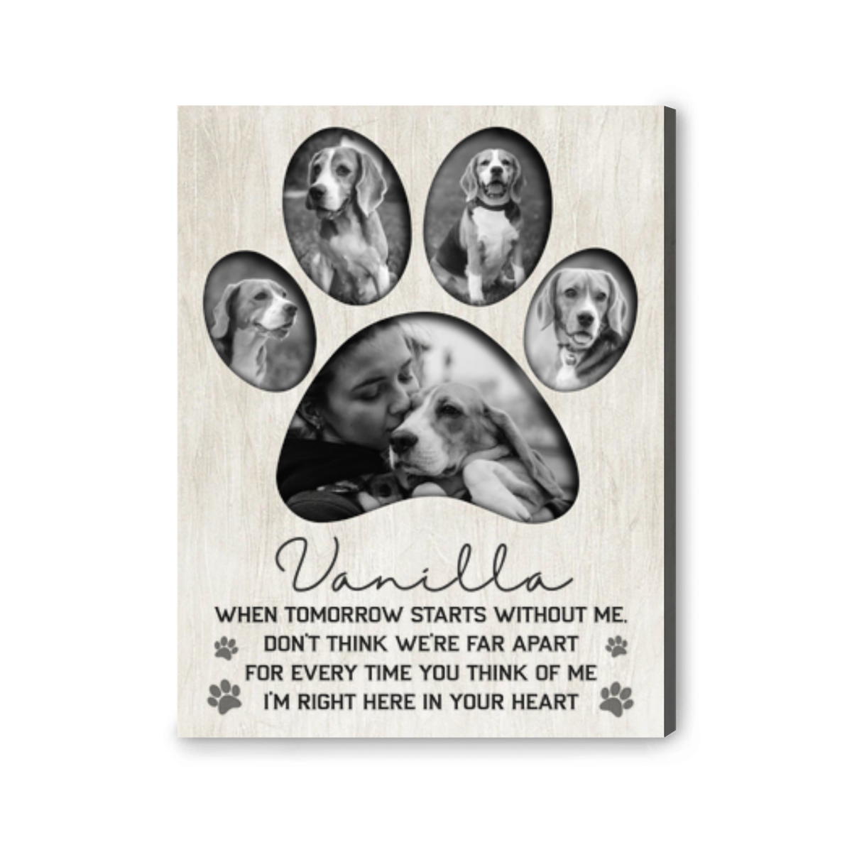 Personalized Pet Memorial Canvas – Custom Dog Photo Paw Print Collage with Name & Sympathy Quote Pet Loss Gift