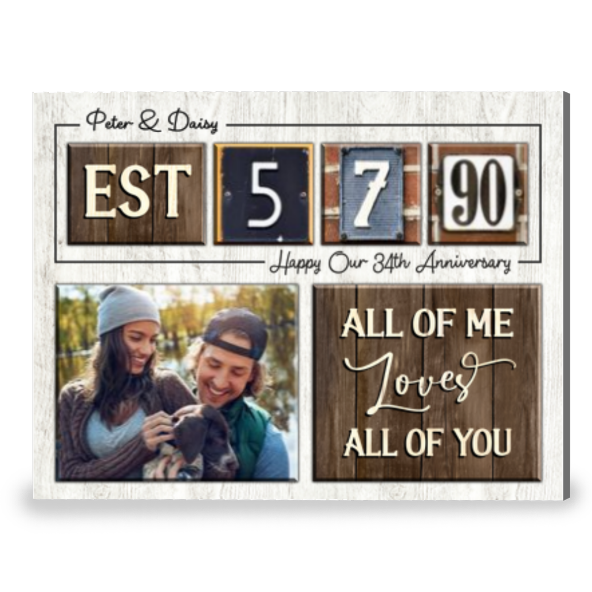 Happy 34th Anniversary Gift Custom Date For Couple Canvas Wall Art 