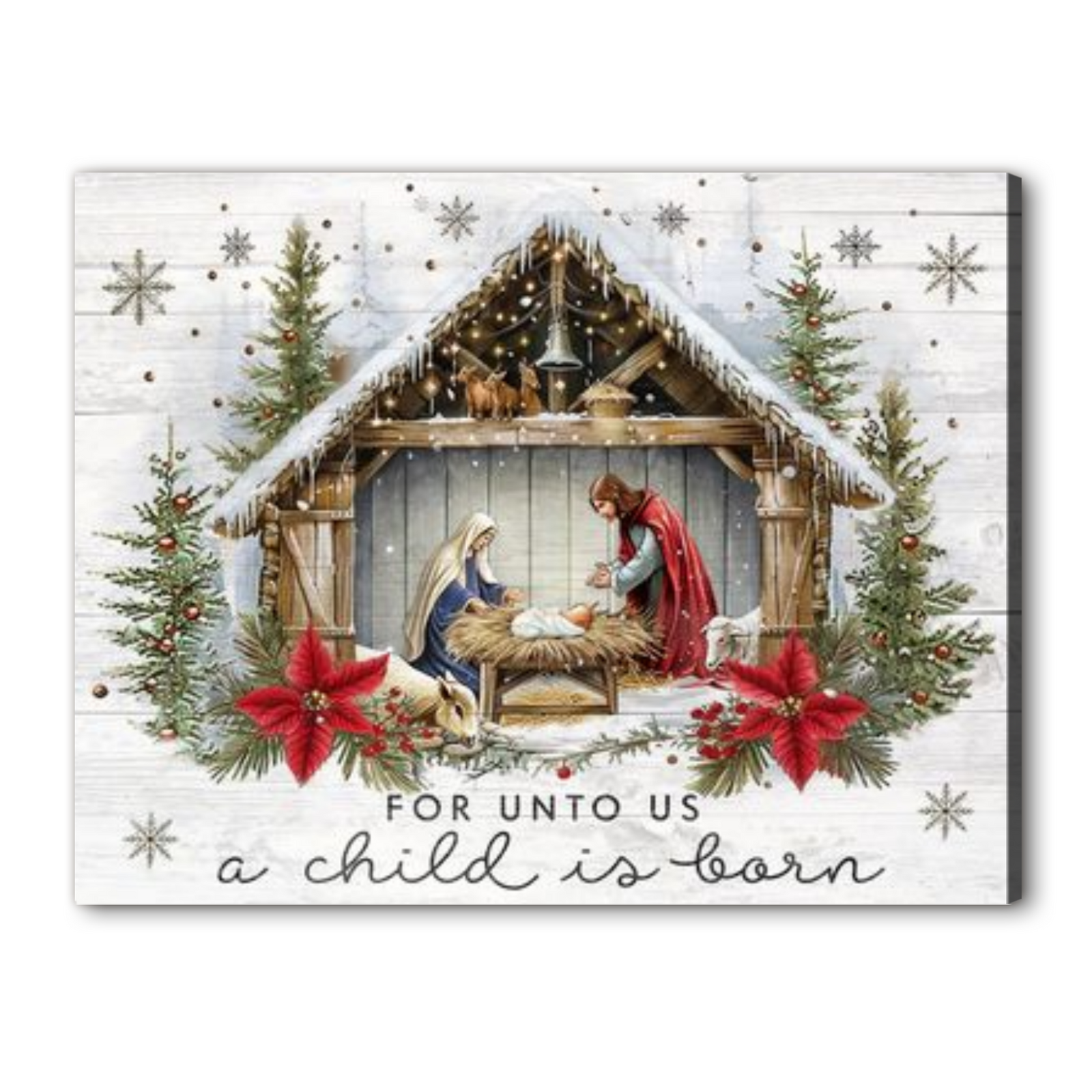 For Unto Us A Child is Born – Sentimental Nativity Scene Canvas Print Wall Art