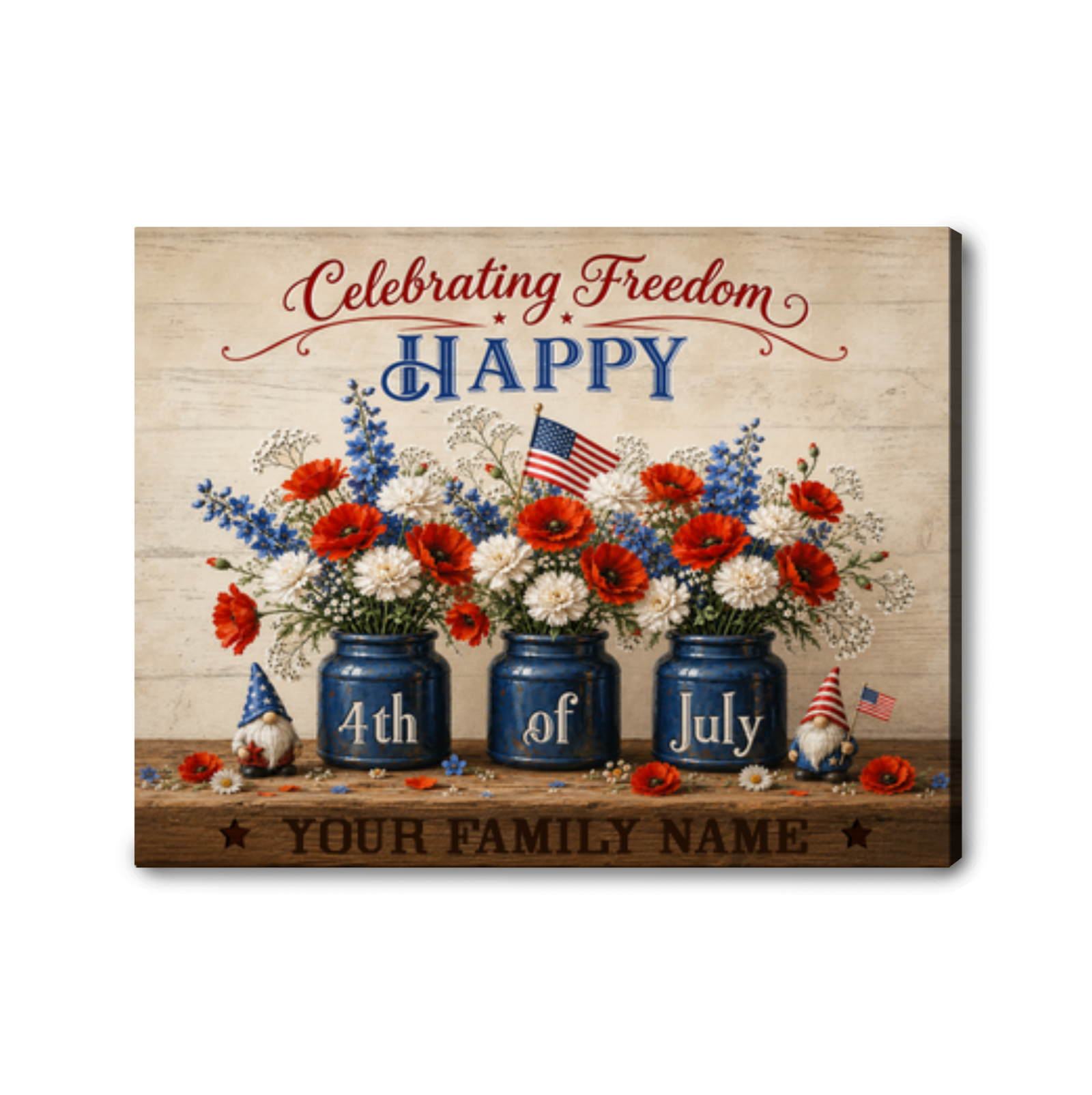 Happy 4th of July Personalized Canvas Decor –  Independence Day Canvas Wall Art, Custom Name Patriotic Home Decor Gift