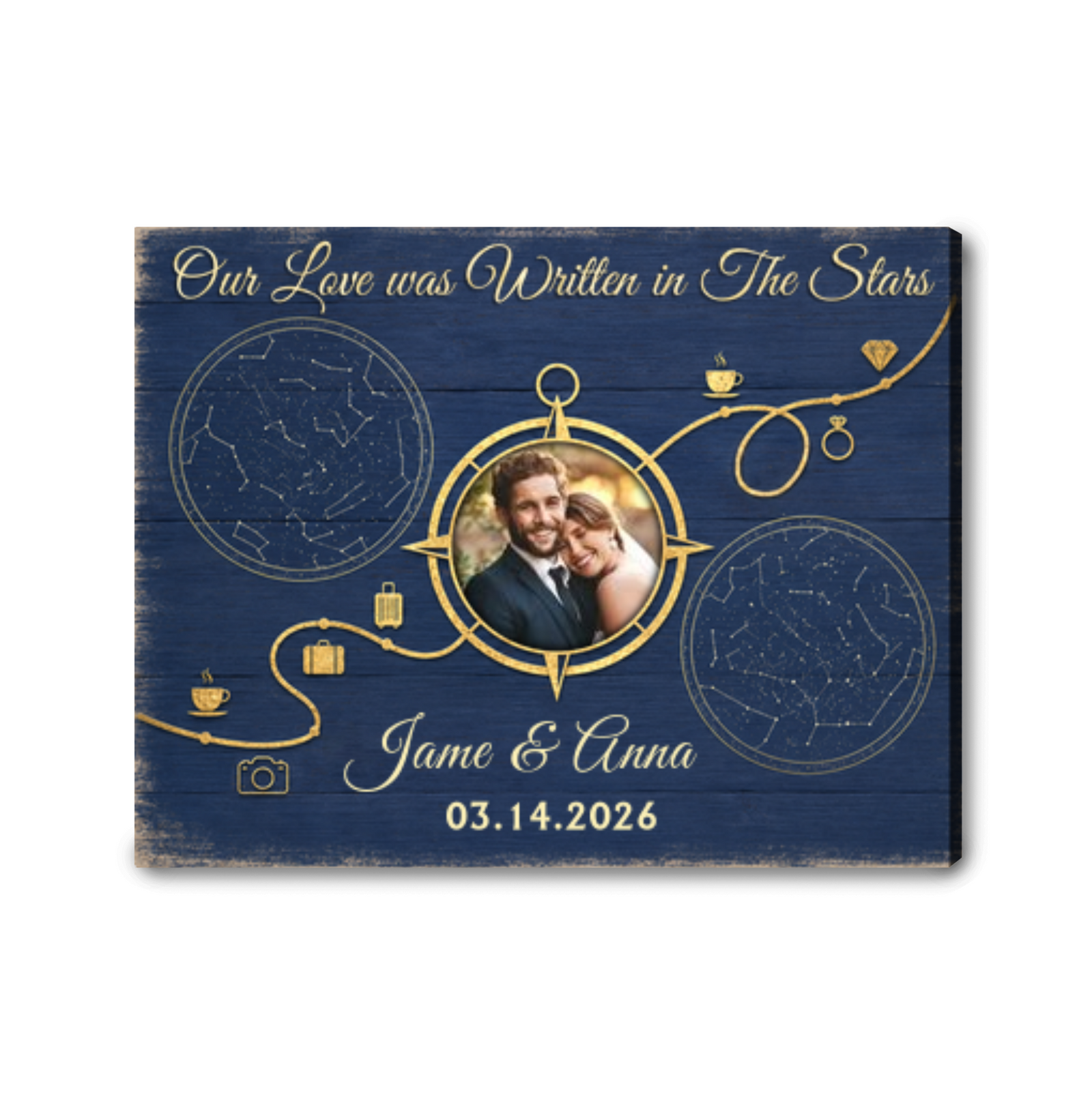 Personalized Star Map Canvas Custom Photo Couple Gift Anniversary Wall Art