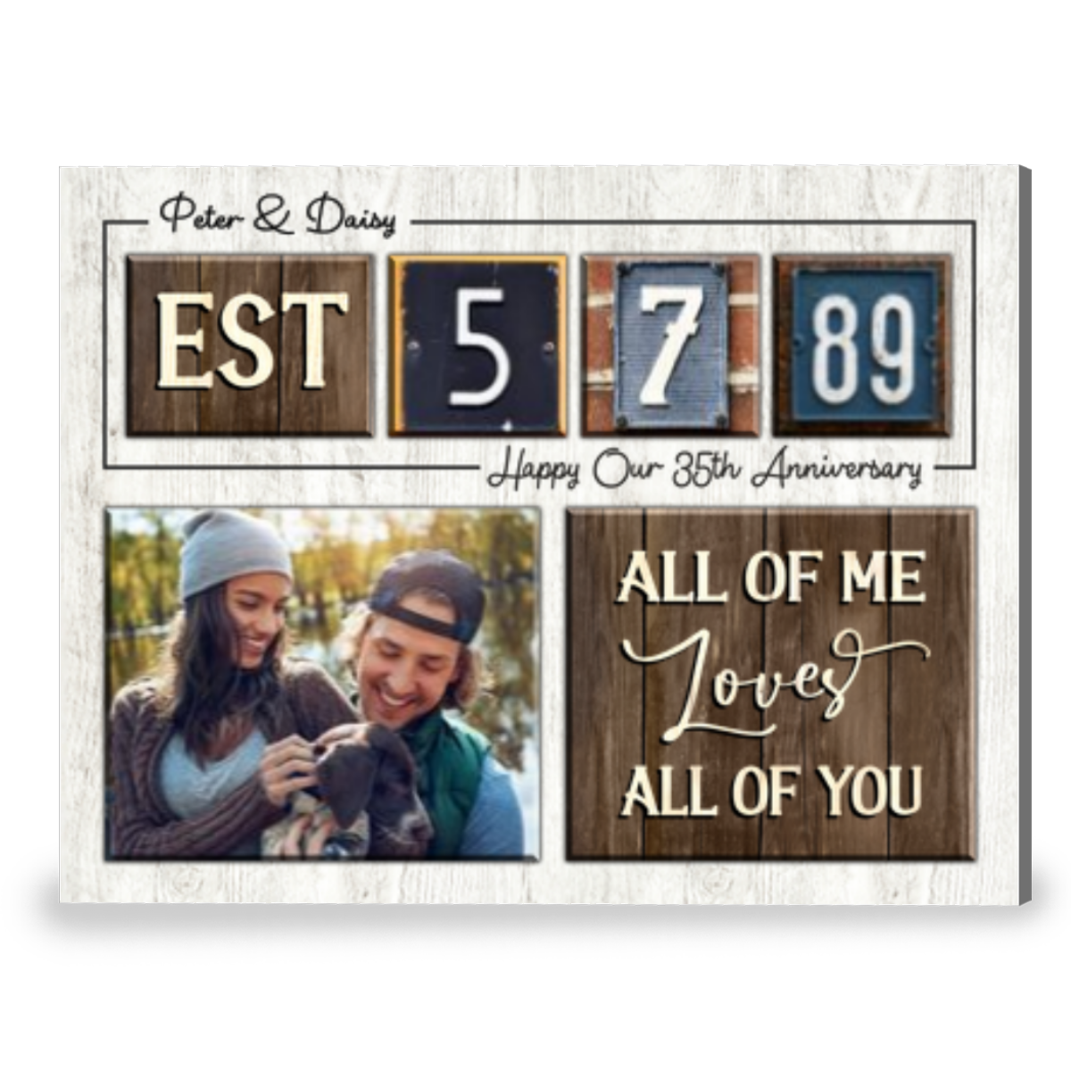 Happy 35th Anniversary Gift Custom Date For Couple Canvas Wall Art 
