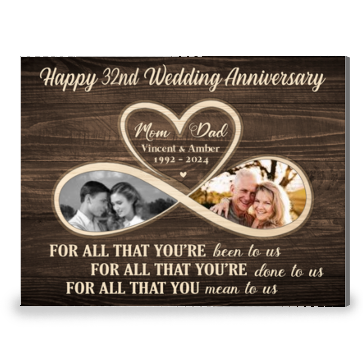 Everlasting Love Happy 32nd Wedding Anniversary Canvas Print Gift For Mom And Dad