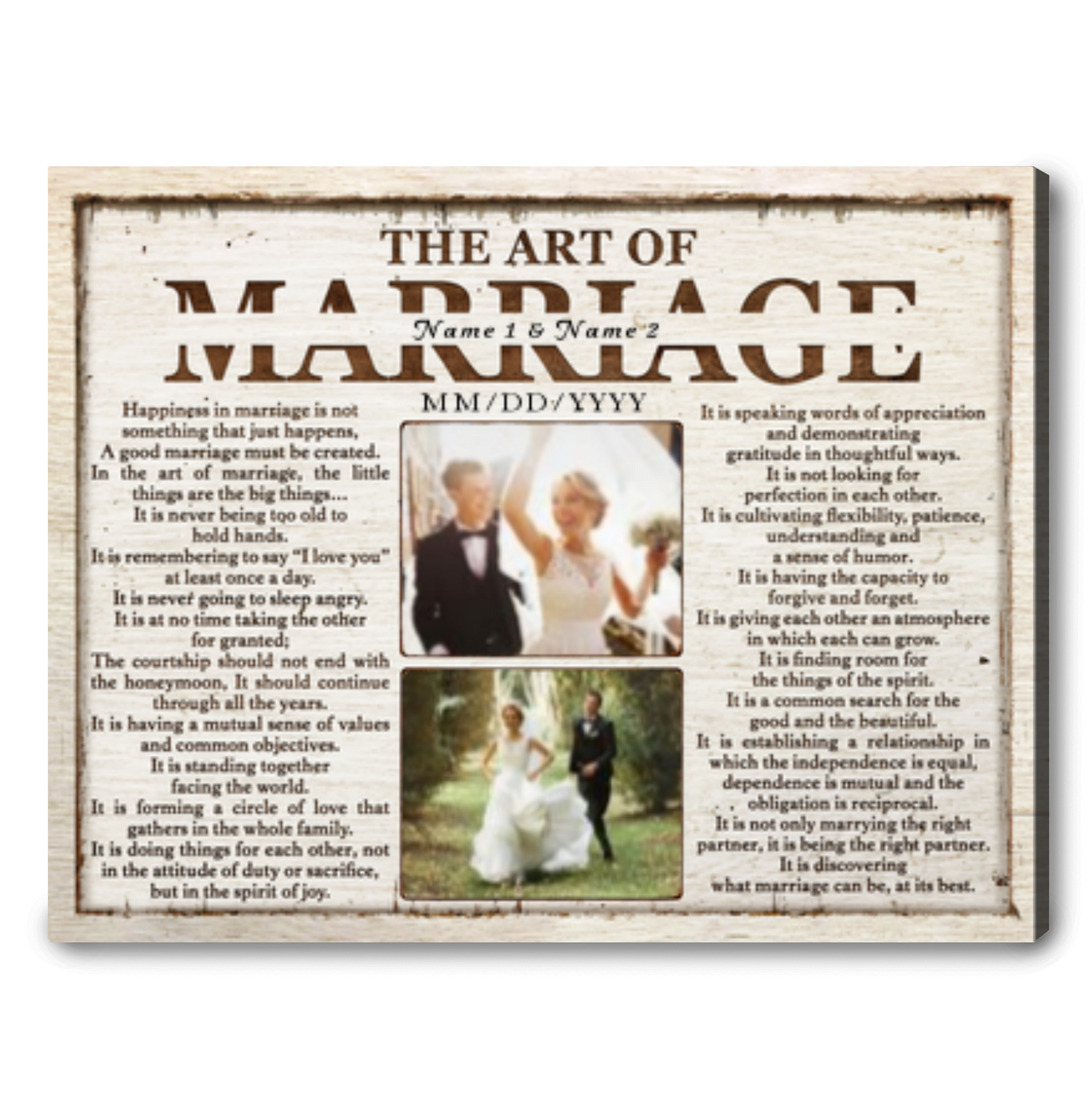 Timeless Wedding Gift For Husband The Art Of Marriage Poem Personalized Canvas Wall Art