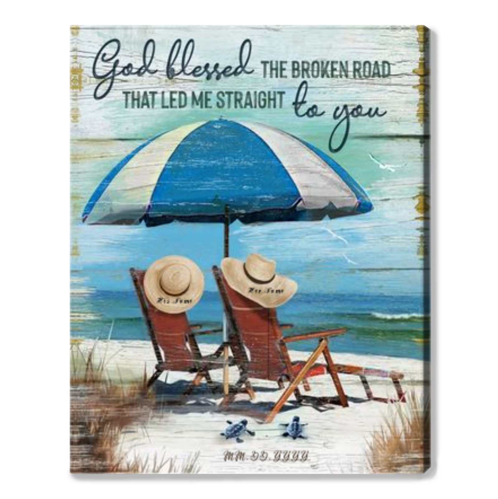 Customized Name Sea Turtles Canvas Wall Art Couple Wedding Gifts 